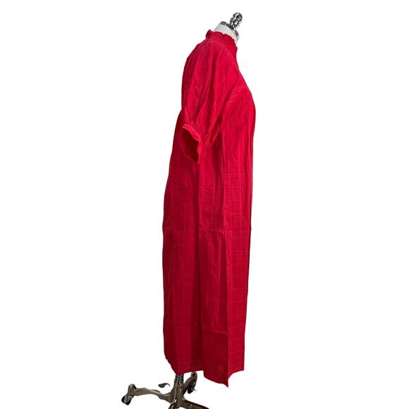 Never A Wallflower High Neck Dress Red Cotton Windowpane - Picture 4 of 8